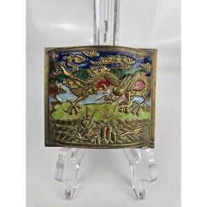 Vintage Chinese Brass Cloisonné Style Trinket Box Hinged